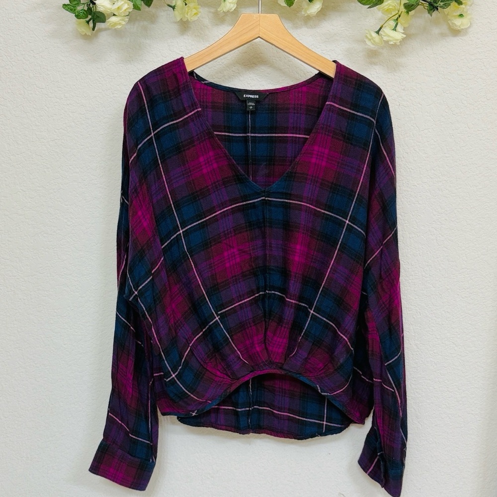 Express • Plaid V-Neck Blouse